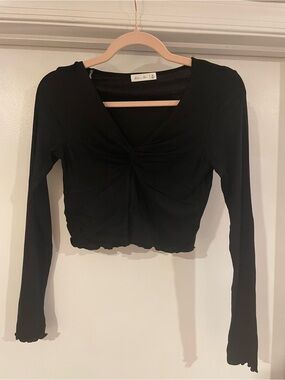 Active User Long Sleeve Twist-Front Flyaway Cropped Top - M